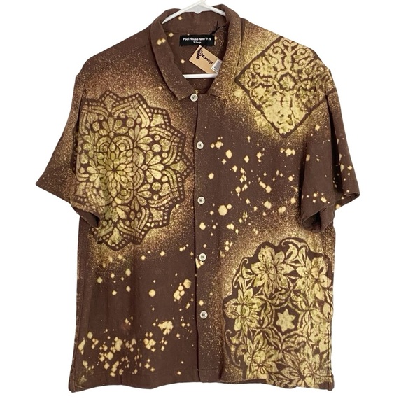 Pool House New York Rosewood Crop Button Up Shirt Mens Size Large XL Brown Remix - Picture 1 of 12